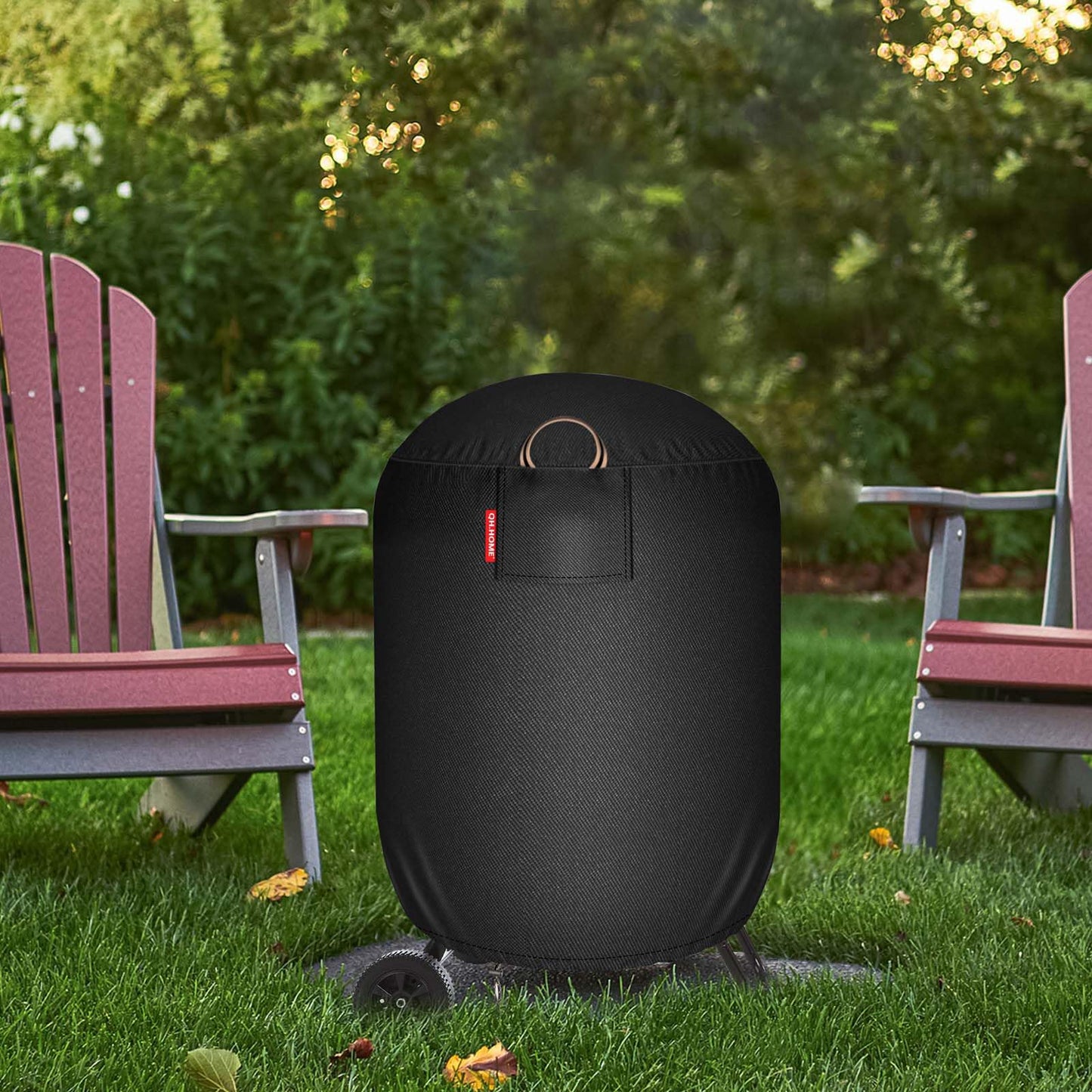 [2026 Upgraded 900D Fabric] Tall Fire Pit Cover Round for Firesense 01471 Fire Pit, 30"D x 44"H Wood Burning Chiminea Cover, 900D Heavy Duty Waterproof Fabric Charcoal Kettle Grill Cover-Black