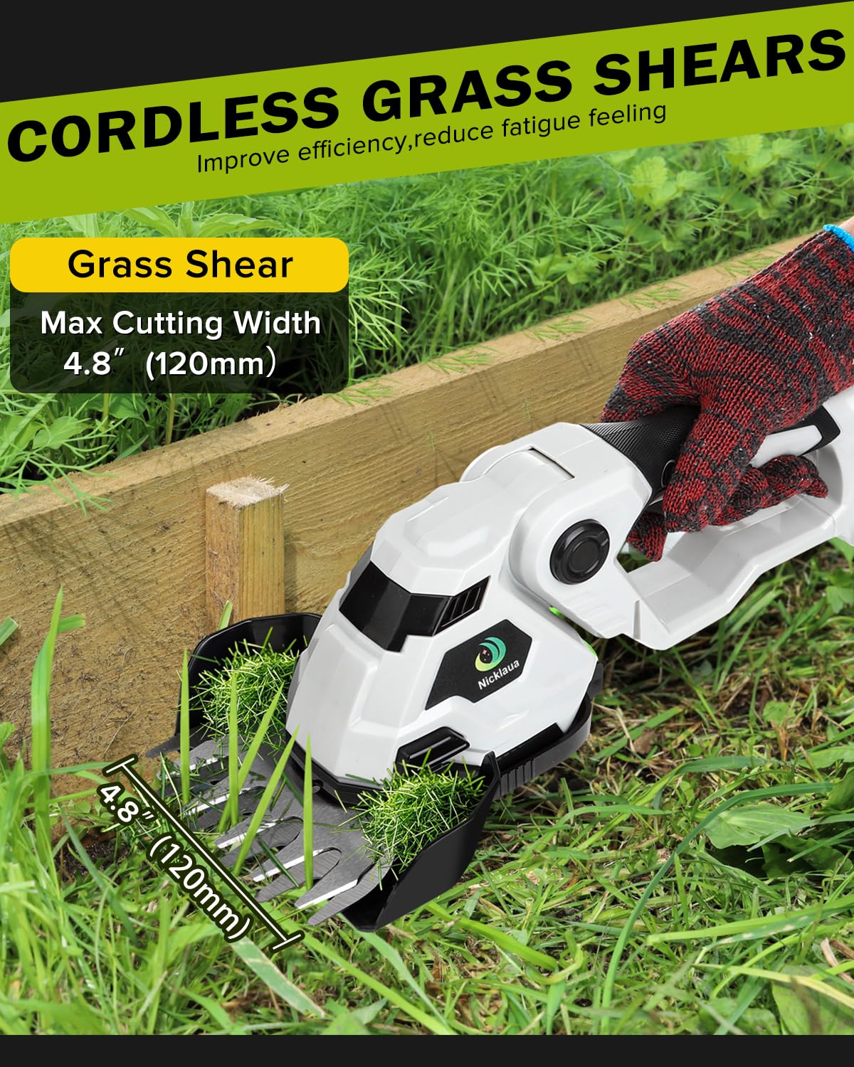 Cordless Hedge Trimmer,Cordless Grass Shear & Shrubbery Trimmer,with a 5.3-inch Lawn Mower Blade,Hedge Trimmer with 2 PCS Batteries, for Garden,Lawn.Note: It Does not Include the 9-inch Blade.