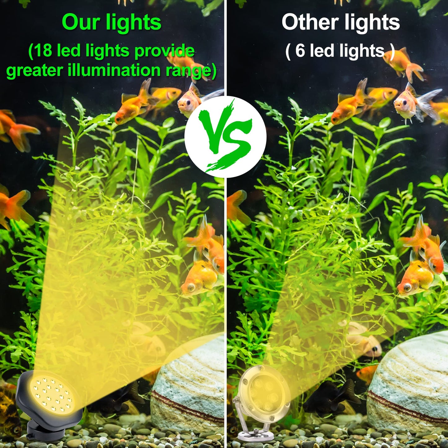 CREPOW Solar Pond Lights,3000K Warm White LED Underwater Submersible Fountain Light,IP68 Waterproof Landscape Spotlights Lighting for Fish Aquarium Tank Garden Yard Pond Pool Decor(3-in-1)