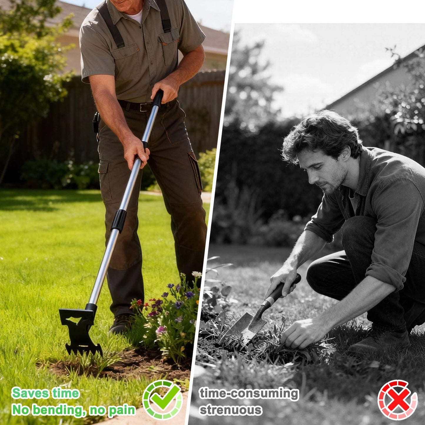 Weed Puller Tool with Long Handle，Adjustable Long Manual Weeder Remover Tool，2 in 1 Hand Weed Rake and Garden Hoe for Gardening, Uprooting Weeding Tool for Yard, Lawn, Patio, Garden