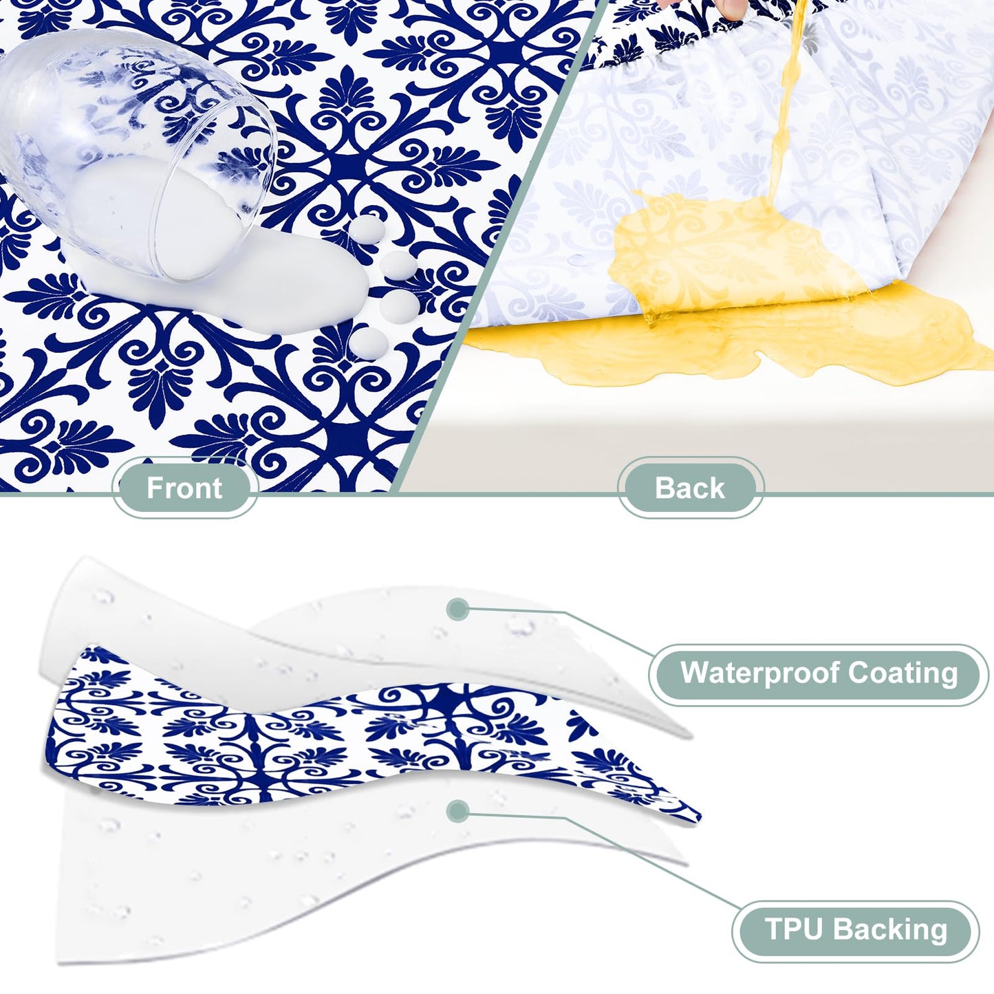 misaya 2 Pack 6 Foot Rectangle Picnic Tablecloth, Elastic Fitted Waterproof Table Cover, Windproof Washable Polyester Table Cloth for Camping, Indoor and Outdoor (Navy, 30" x 72")