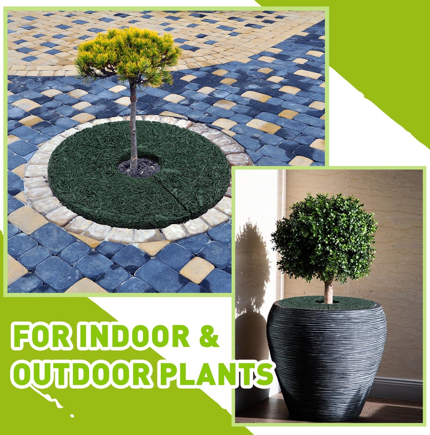 Peryiter 2 Pcs Double Side Rubber Mulch Tree Ring, Heavy Duty Rubber Mulch Mat, Tree Root Protector Mat Reversible Round Root Ring Weed Barrier for Prevent Animal Dig (Green)