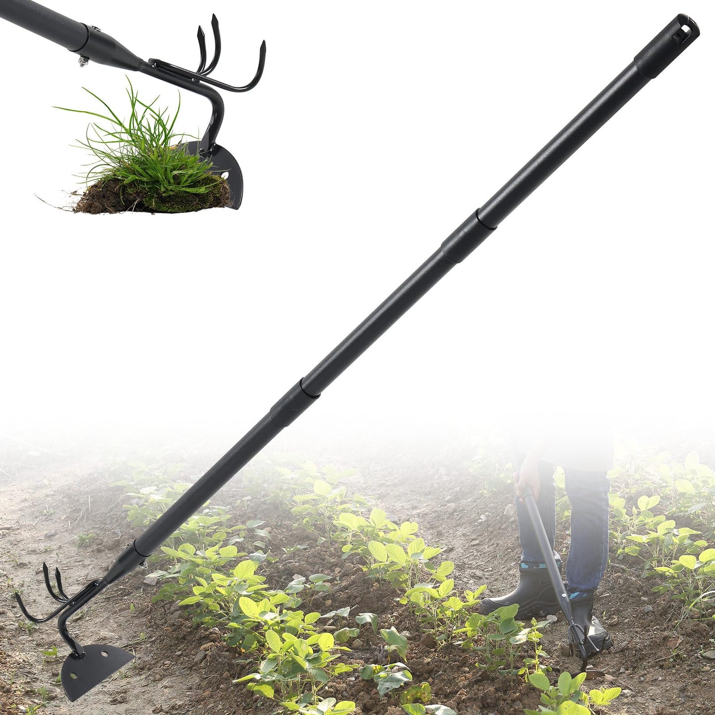 Garden Hoe, 2 in 1 Weeding Hoe and Cultivator Soil Tiller,52" Long Handle, Heavy Duty Hoe Garden Tool for Weeding, Loosening Soil, Cultivating, Gardening