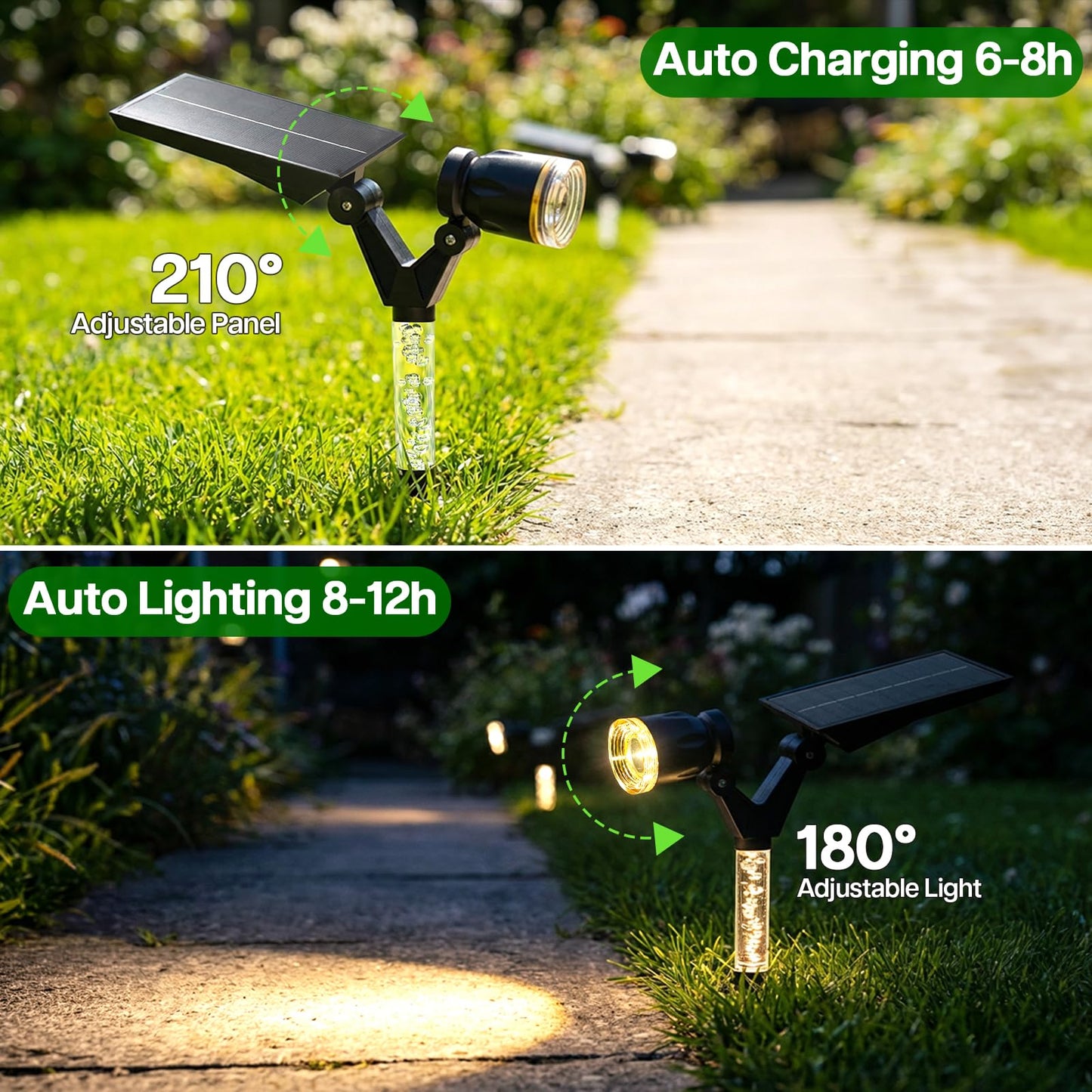 Gorrzai Solar Lights Outdoor Waterproof Spot Lights, 4 Pack Solar Powered Garden Spotlights for Outside Yard Pathway House Landscape Lighting, Auto On/Off, 3000K Warm White