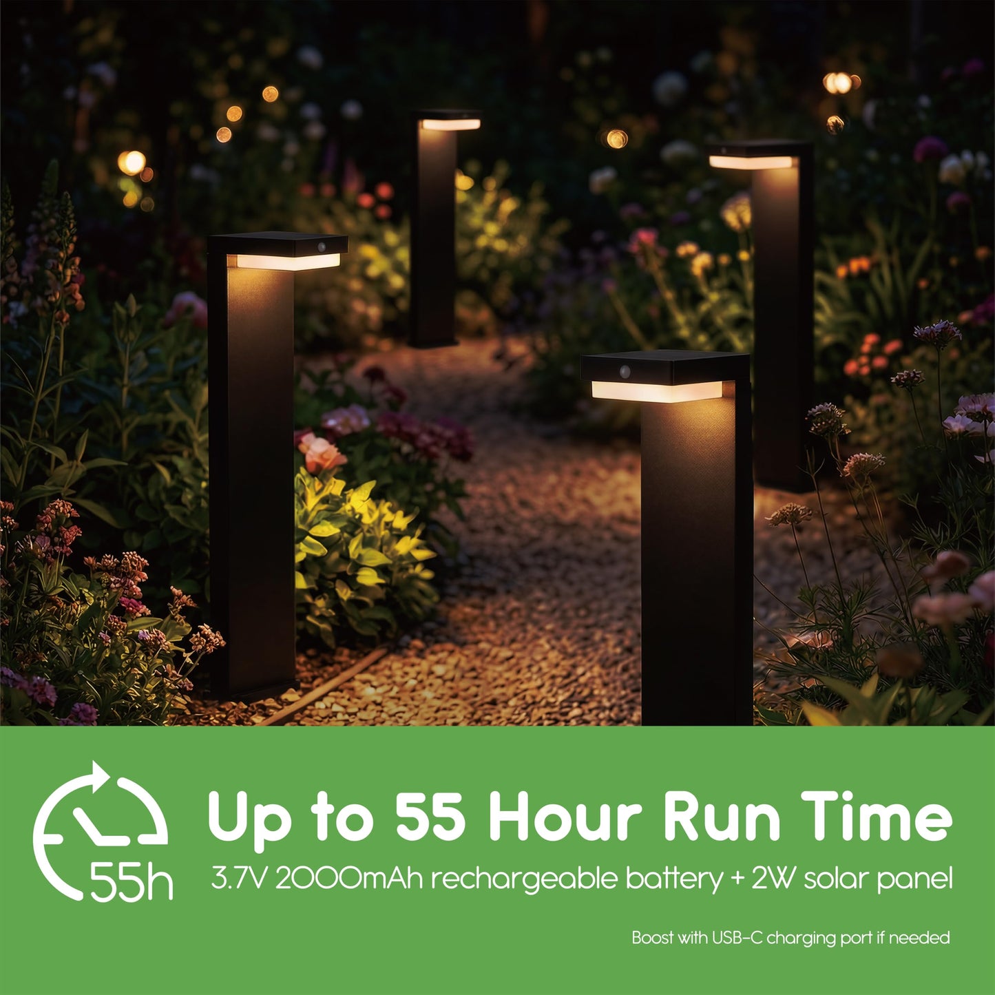 VerLuce - 20.5" Solar Pathway Lights - Walkway Solar Lights for Outside - PIR Sensor & Two Lighting Modes - Rechargeable Battery Lasts Up to 55 Hours - 3000K - IP44 Weather Resistant - 2 Pack
