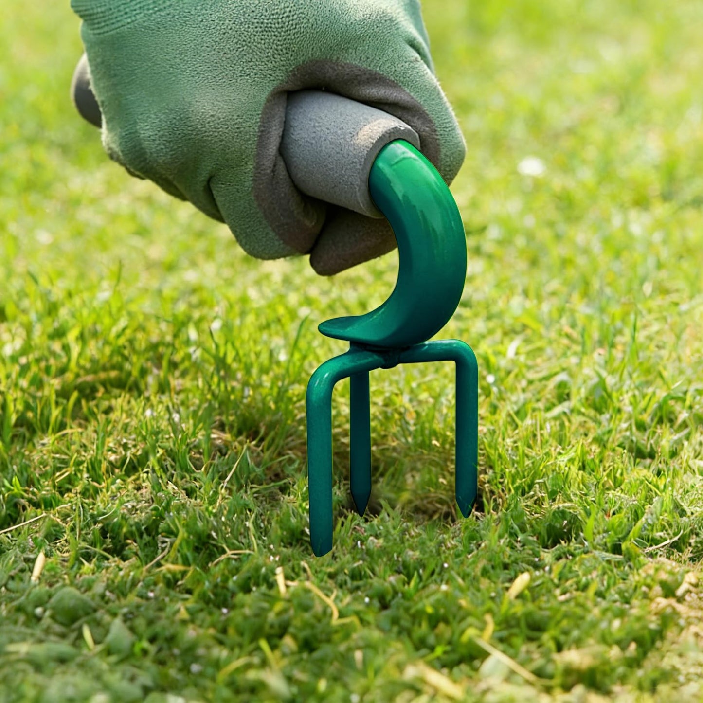 Hand Tiller - Small Garden Claw Hand Cultivator with 3 Metal Prongs for Weeding & Aerating Soil, Yard Soil Loosener Tool for Pots, Raised Beds, Vegetable Patches (Dark Green)
