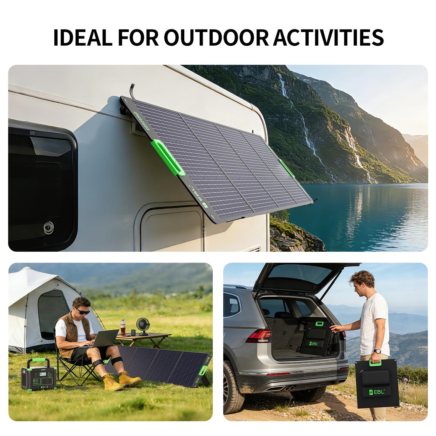 EBL 1000W Portable Power Station With 200W Solar Panels, 999Wh Backup Lithium Battery, Pure Sine Wave AC Outlet, 60W PD Quick Charge Solar Generator Set for RV/Van Camping, Road Trip, Home, Off-grid