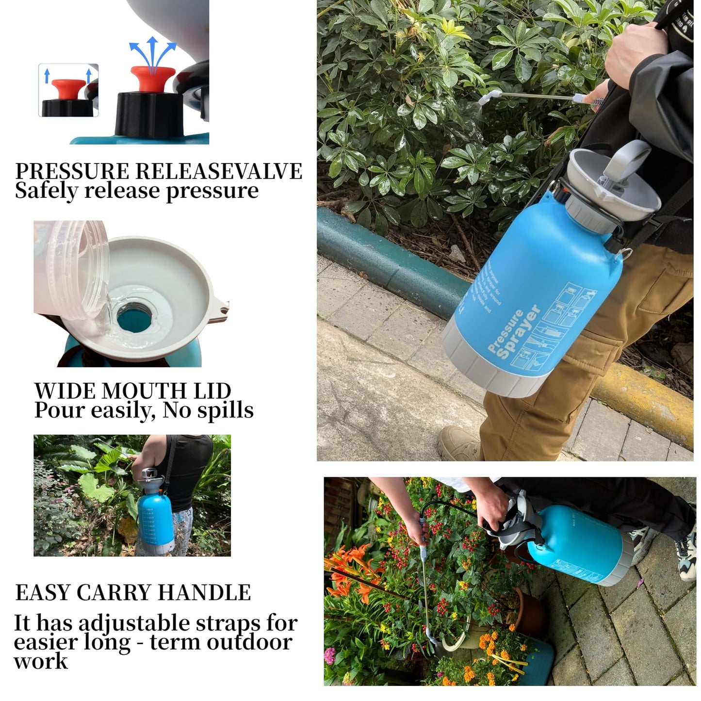 JMFANGLIU Upgraded Reinforced 1.3 Gallon Pump Pressure Sprayer-Watering for Plants, Weeds Control, Lawn Care with Adjustable Nozzles &Comfort Strap
