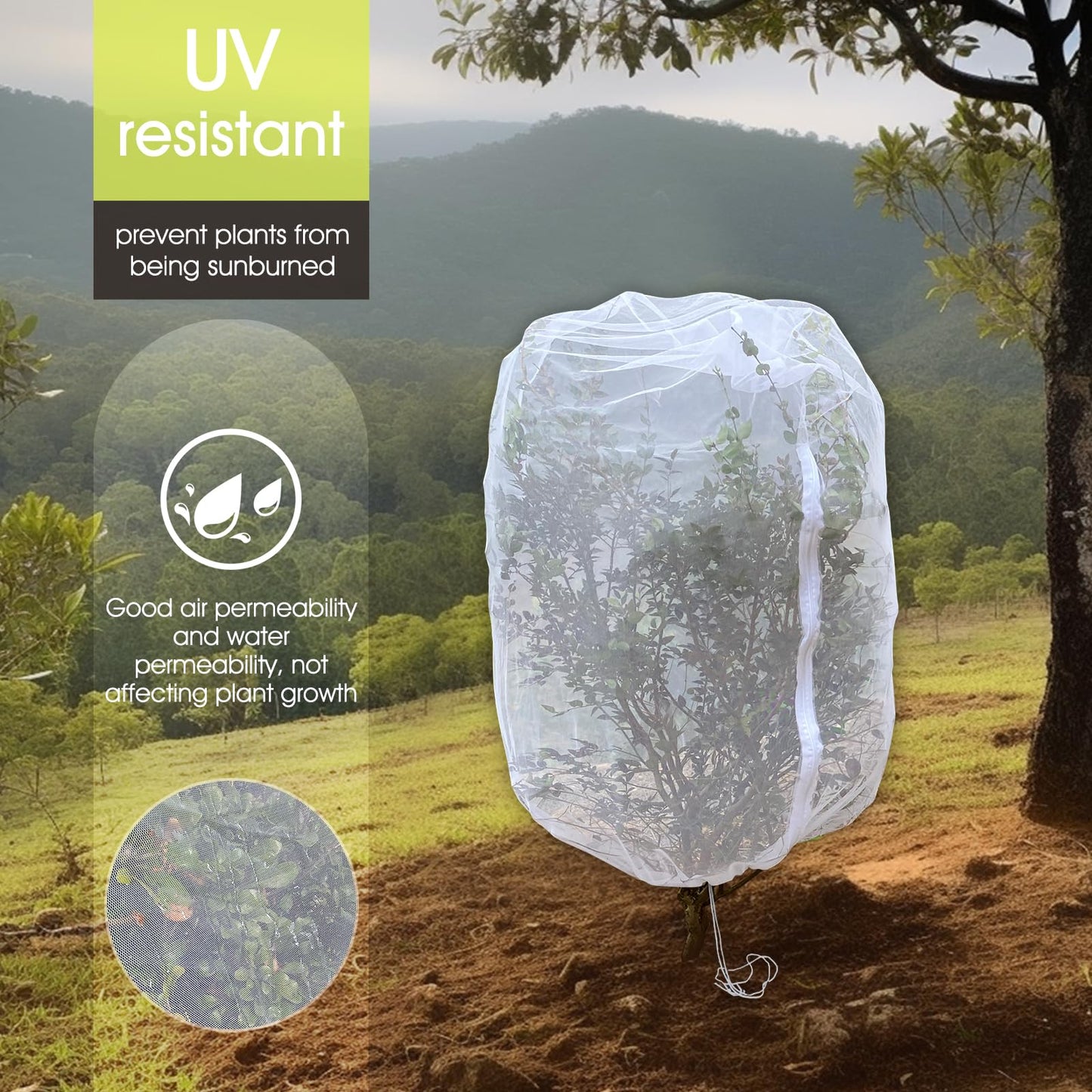 Fruit Tree Netting, RIFNY 3.9 X 3.3 FT Blueberry Bush Netting Cover with Zipper Drawstring, Outdoor Mosquito Net Garden Netting Cover Protector Plant from Birds Cicadas Animals Insect (4 PCS, White)