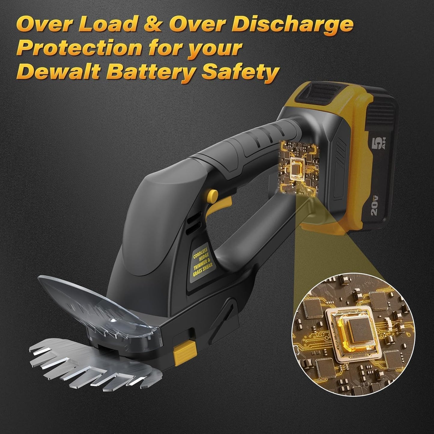 Cordless Hedge Trimmer (Tool Only), Compatible with DeWalt 20V MAX Battery, 2-in-1 Cordless Grass Shear 1500RPM, 3.3 lbs Handheld Shrub Clipper with Battery Protection, 8" & 4.7" Blades(Black)