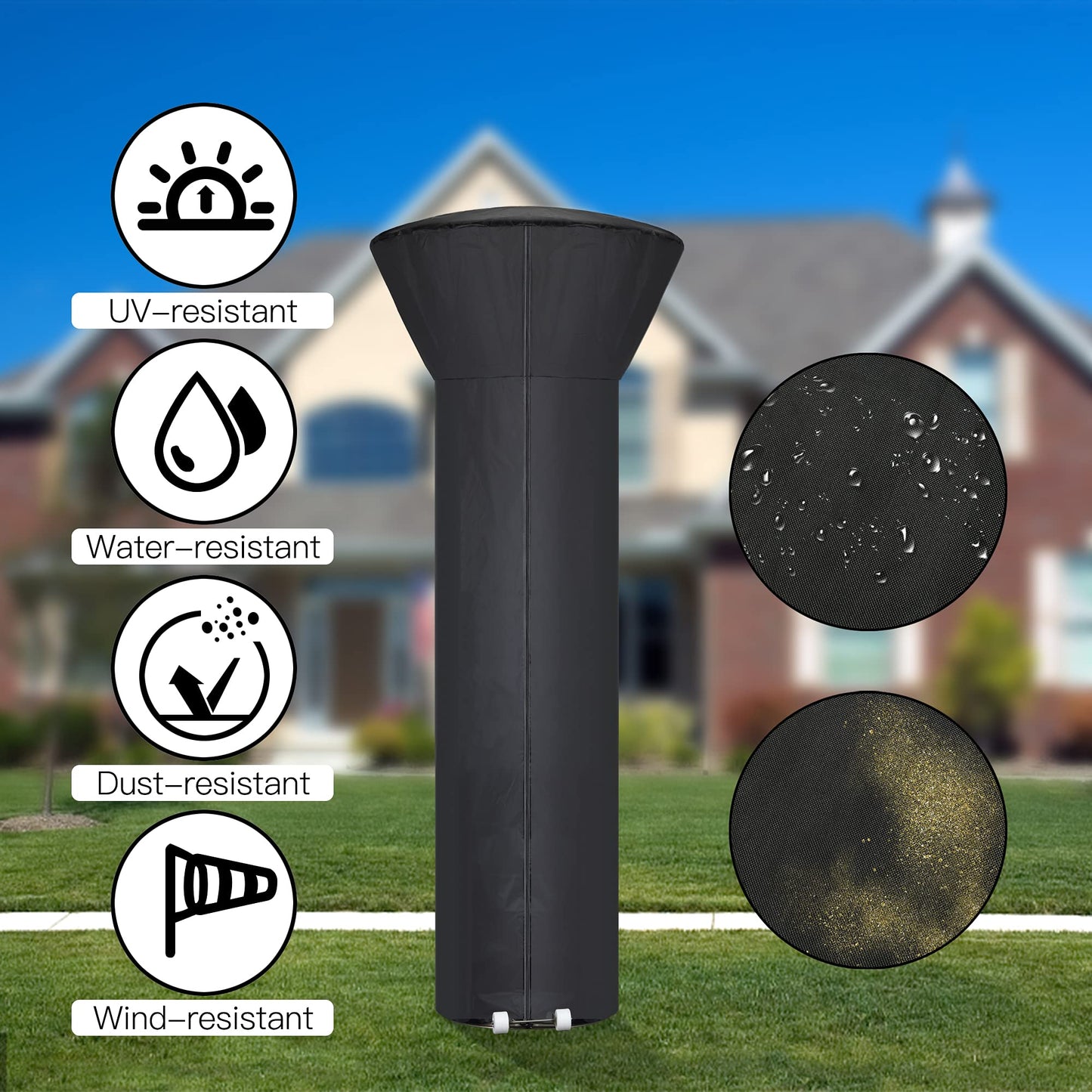 Hualedi Patio Heater Covers with Zipper and Storage Bag,Waterproof,Dustproof,Wind-Resistant,Sunlight-Resistant,Snow-Resistant,Black,87'' Height x 33" Dome x 19" Base