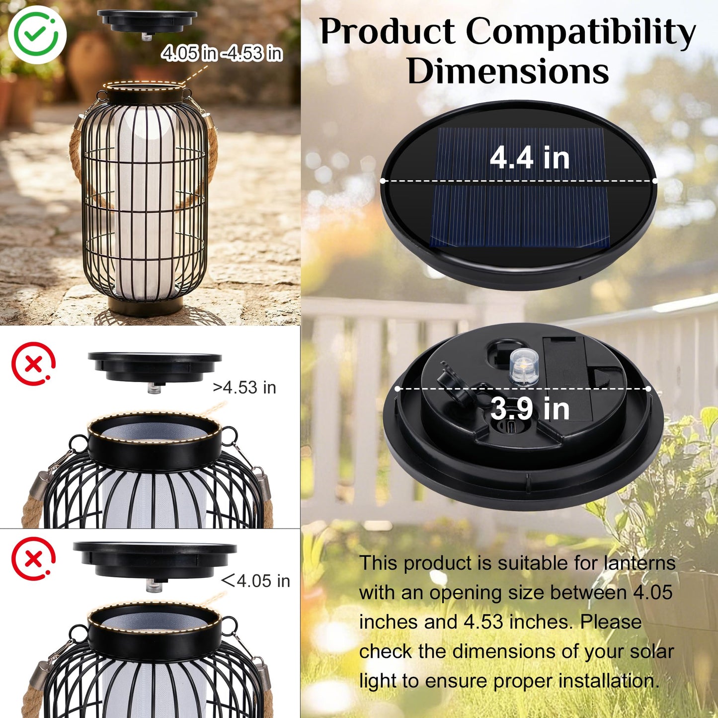 Upgraded Solar Light Replacement Top, Solar Lantern Replacement Top Dual Charging (USB/Solar), 4.4" Warm White Led Solar Replacement Top for Solar Lantern, Floor Lamp