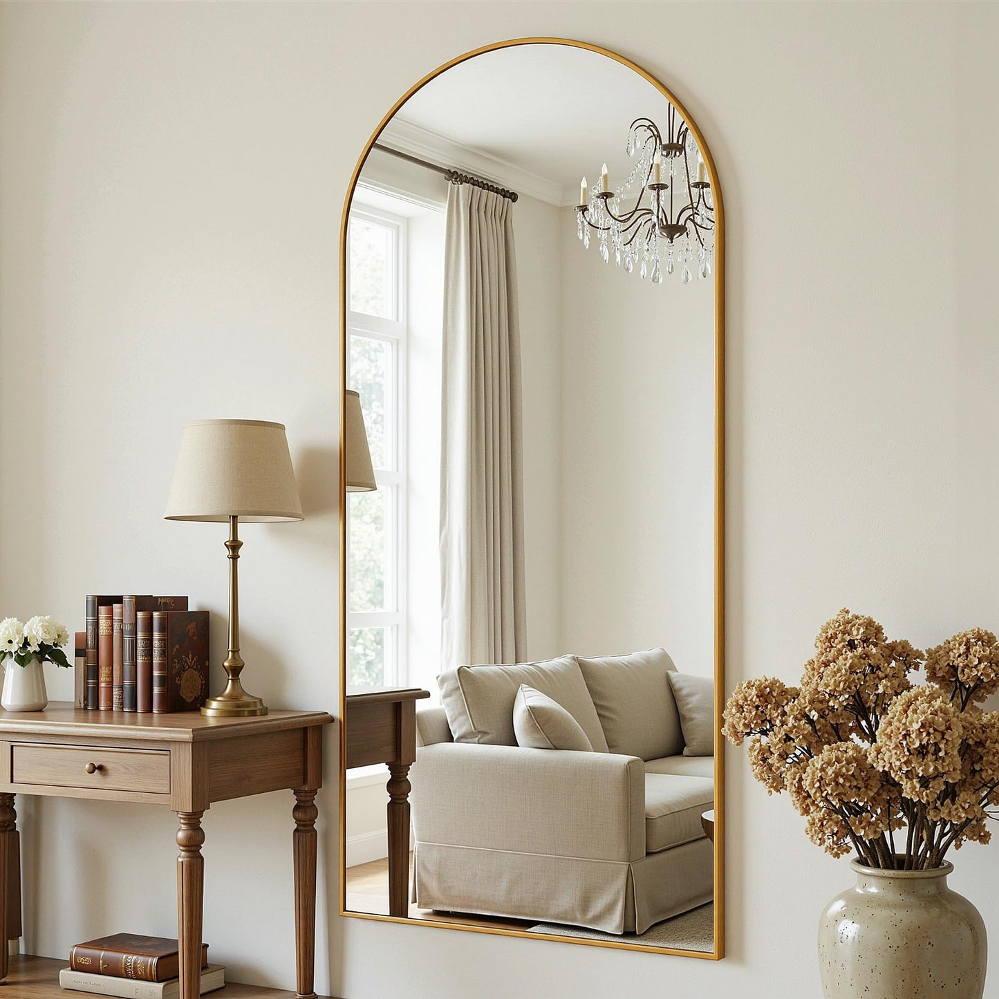 Antok Full Length Floor Mirror Arched Standing Mirror with Aluminum Frame - Freestanding Wall Mount Leaning Body Mirror for Bedroom Living Room Entryway, 71" L x 32" W, Gold