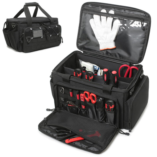 15-Inch Tool Bag Multi-purpose Tool Organizer Bag For Men with Shoulder Strap, Tactical Range Bag Work Tote for Repairman, Carpenters, Handymen (Black)