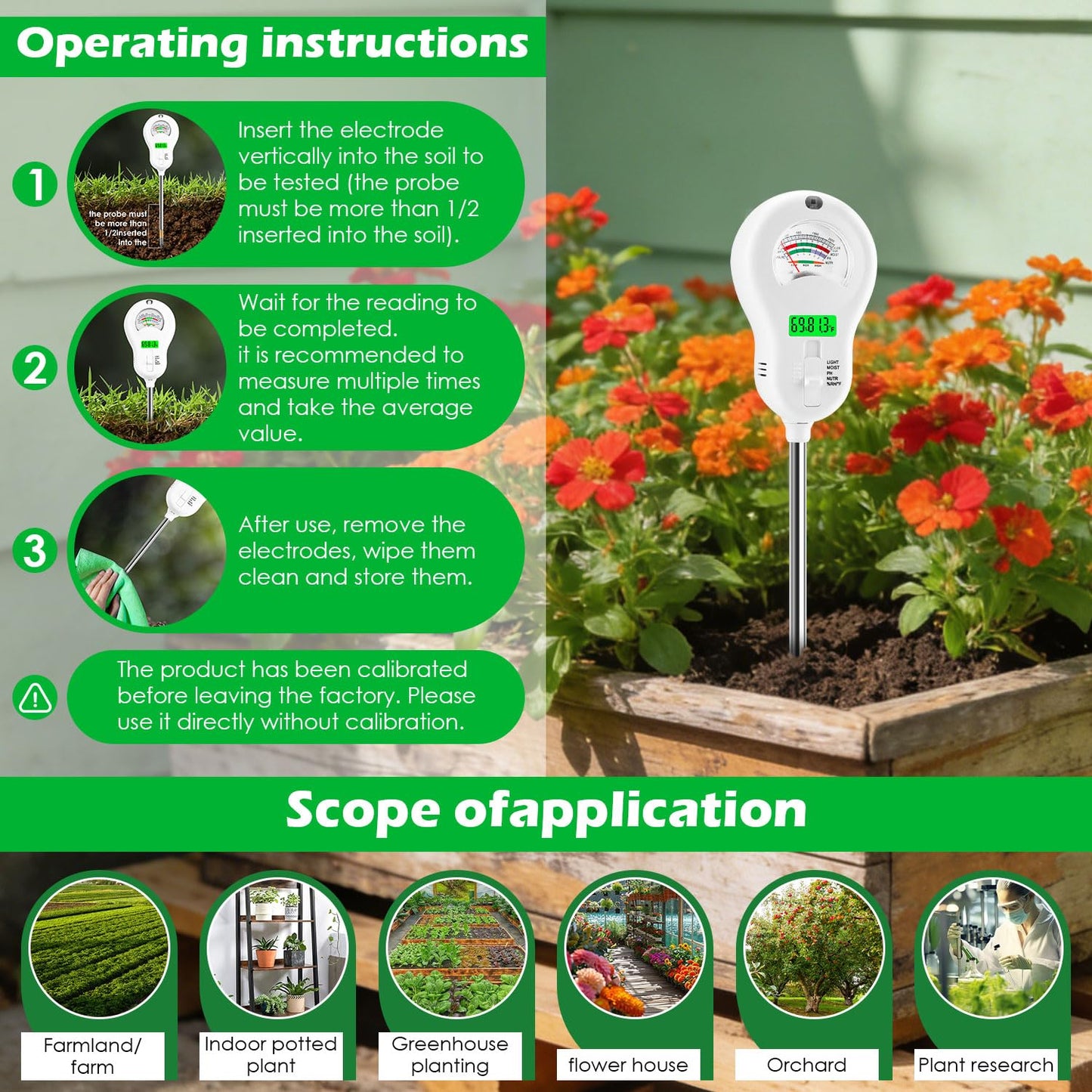 peccera 6-in-1 Soil Test Kit with 3 Replaceable Probes, Soil Tester for Gardening, Plant Water Meter, Soil pH Tester for Soil Fertilizer, Sunlight & LCD Display Air Temperature Humidity Sensor