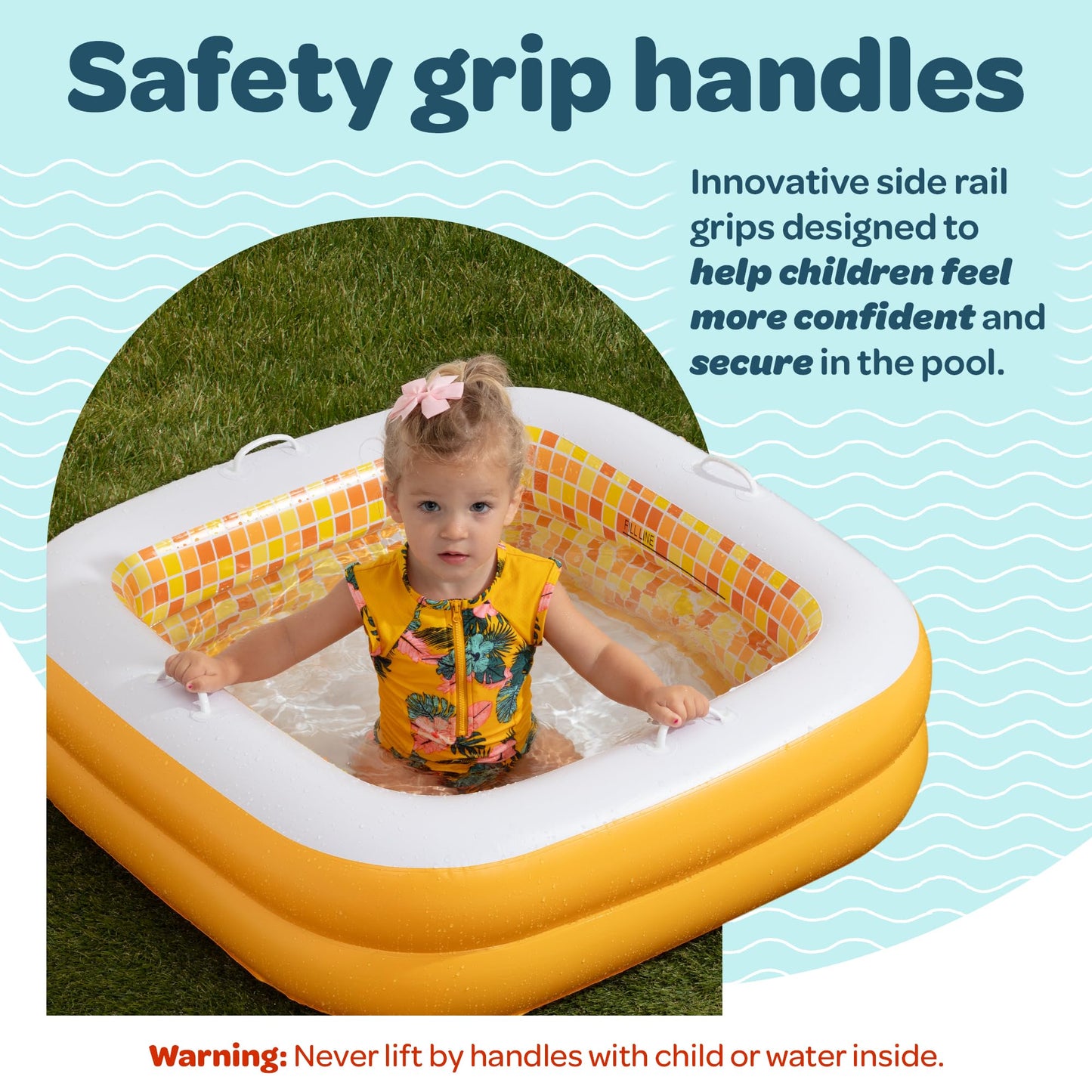 3-in-1 Inflatable Baby Pool, Bathtub & Ball Pit for Toddlers 1-3, Patented Safety Secure Grip Handles, Soft Floor & Drain - Summer Water Toys, First Birthday Gifts, Kiddie Pool for Ages 1 2 3, 34"x10"