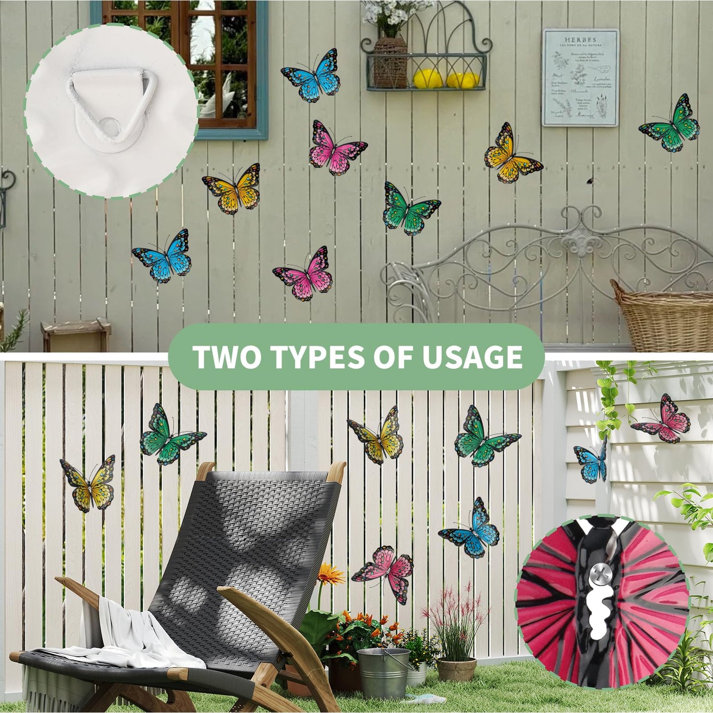 HHUWRUL 4 Pack Metal Butterfly Wall Decor, 9.6-Inch Outdoor Fence Wall Art Decor, Hanging Ornament for Garden, Yard, Living Room, Bedroom