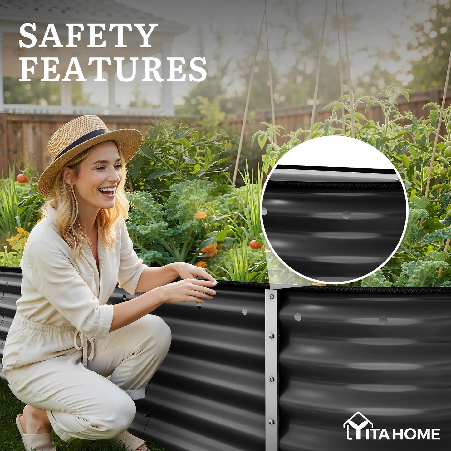 YITAHOME 8x2x1.5ft Raised Garden Bed Kit, 17" Tall 9 in 1 Large Galvanized Metal Planter Box with Gloves & Safety Rubber, Outdoor Flower Bed for Plants Vegetables Flowers, Black