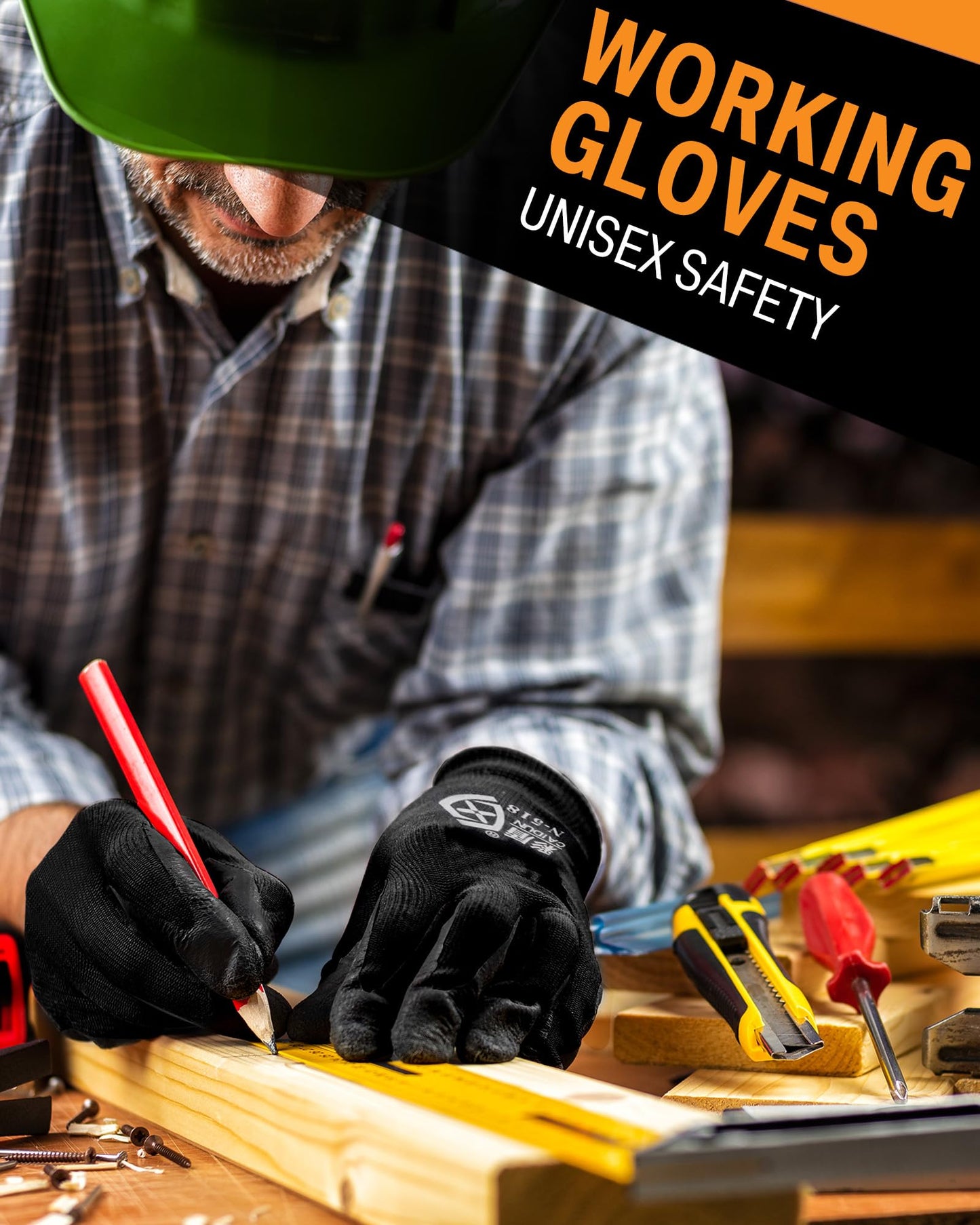 Potchen 72 Pairs Gardening Work Gloves Bulk for Men Women, Rubber Coated Garden Multipack Safety Construction Glove (Black)