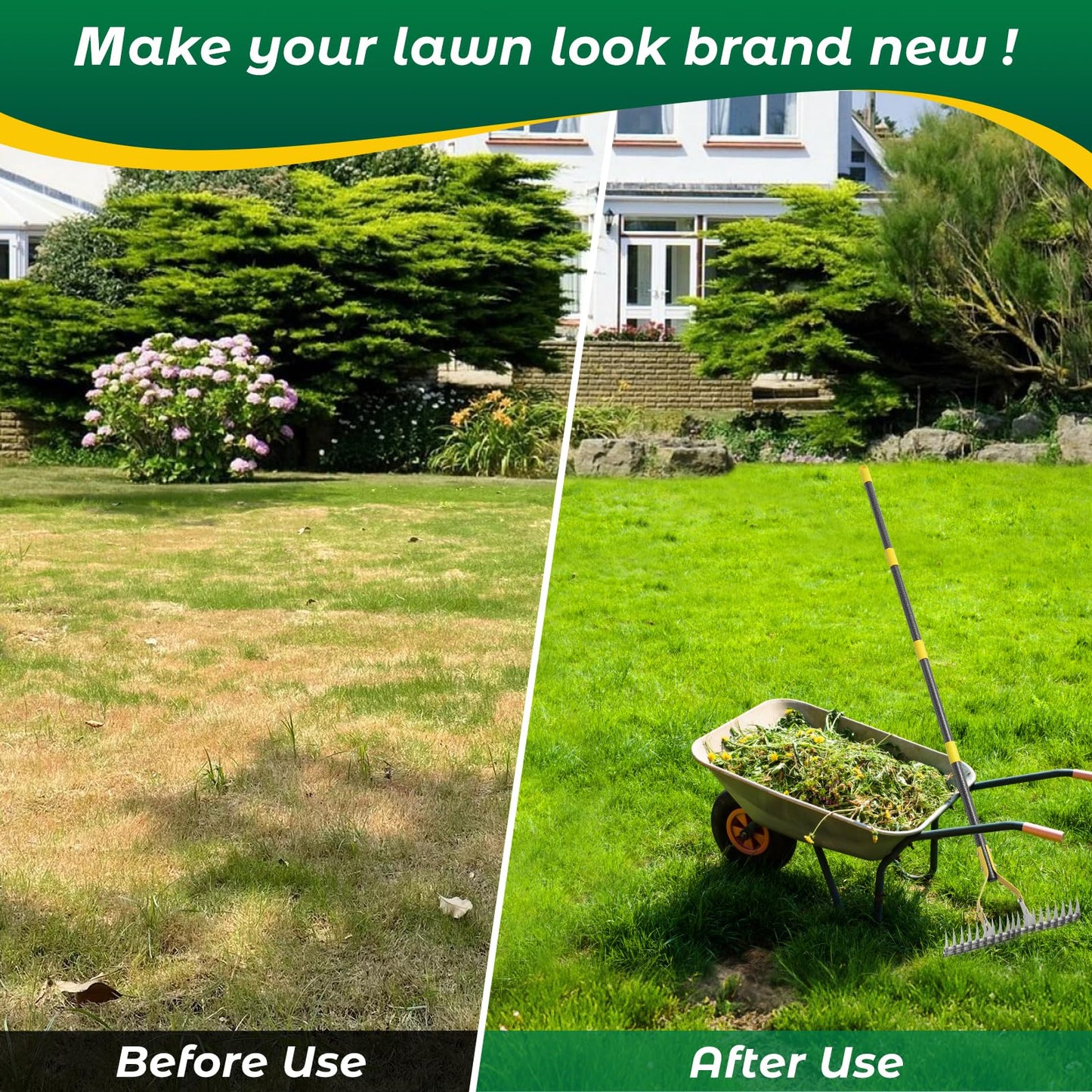 Thatch Rake,70 Inch Heavy Duty Lawn Thatching with Adjustable Stainless Steel Handle,Multiple Garden Rake for Leaves,Lawn Loosening Soil,Backyard,Garden