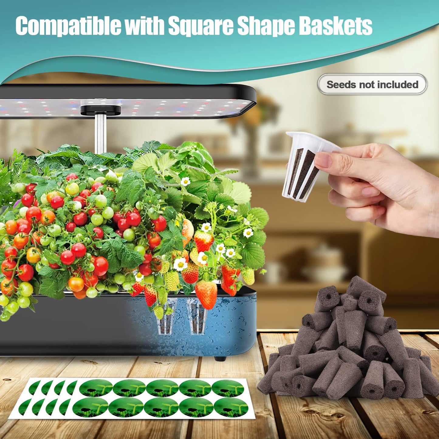 Haligo 100pcs Square Pods for Hydroponics Growing System, 50pcs Square Grow Sponges with 50pcs Pods Labels, Supplies Replacement, Compatible with IDOO, QYO, LYKO