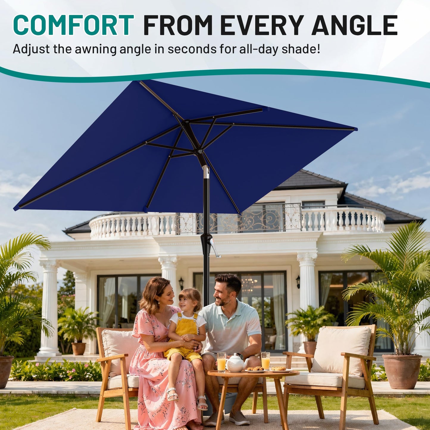 AreShark 6.5' x 10' Rectangular Patio Umbrellas for Outdoor, Outdoor Table Umbrella, Large Outdoor Patio Umbrellas with 6 Sturdy Ribs for Pool, Garden, Deck & Market (Navy)