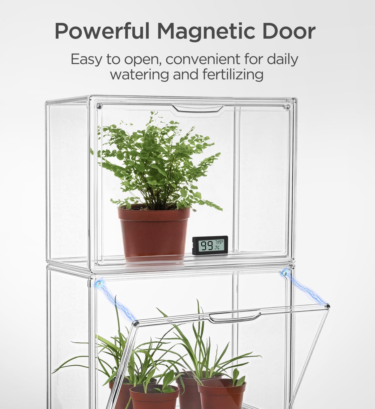 HBlife Mini Greenhouse for Indoor, Clear Stackable Green House with Magnetic Waterproof Door for Small Plants Nursery Germination, Tabletop Portable Greenhouse, 14.1x8.6x10.6 Inch (1 Pack)