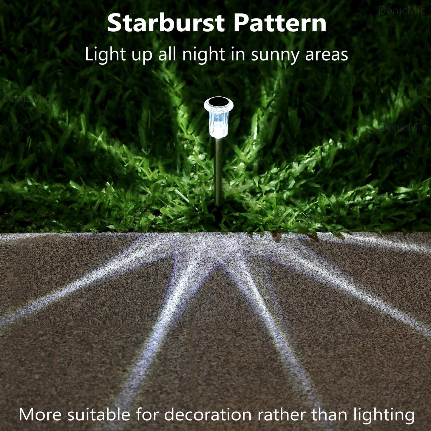 DenicMic Solar Lights Outdoor 10 Pack Waterproof 6000K Cold White LED Stainless Steel Stake Outside Lights for Yard Pathway Garden Driveway Walkway Landscape Path Lighting