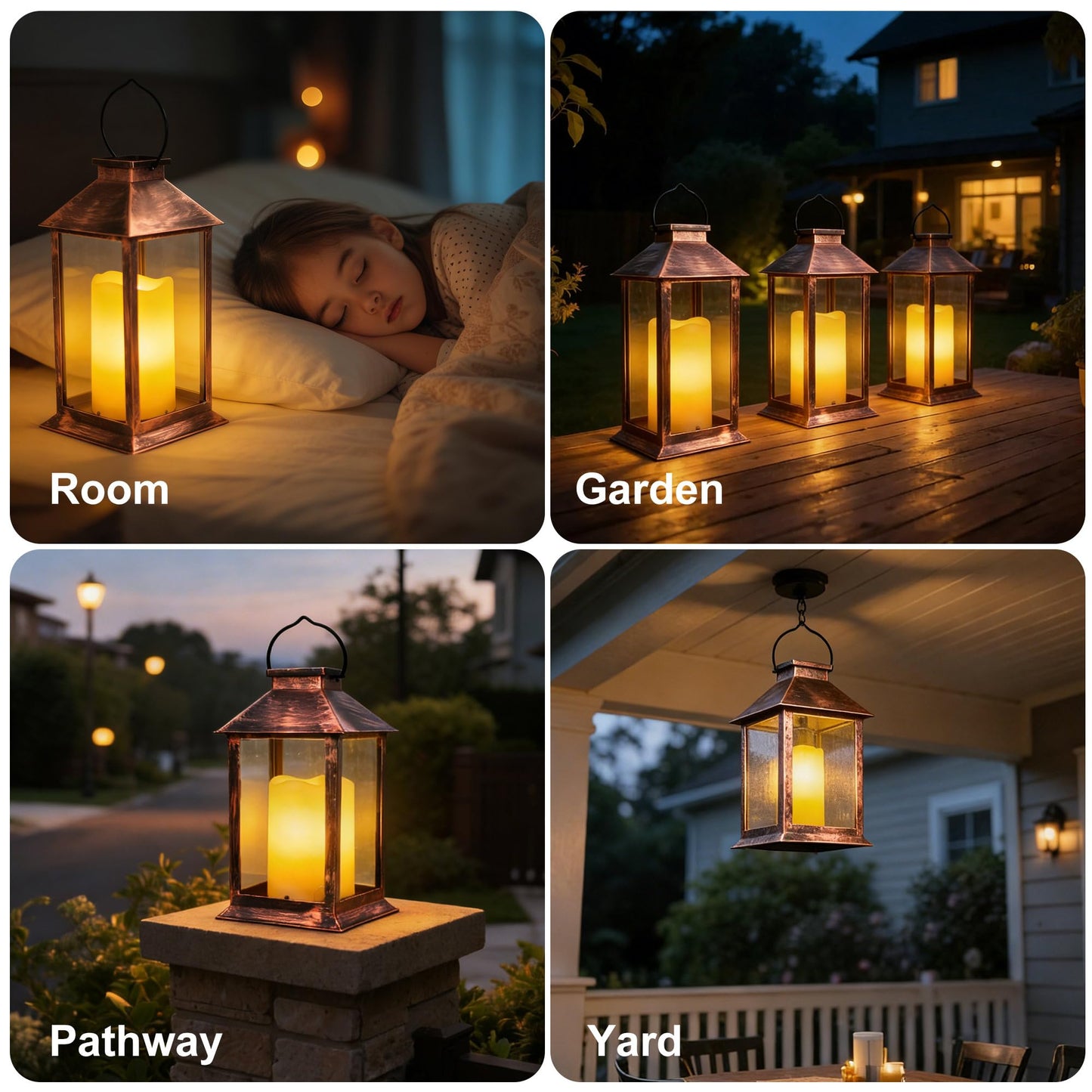 2 Pack 14 Inch Solar Lanterns Outdoor Waterproof with Flickering Flameless Candles, Outdoor Garden Hanging Lantern Decorative for Patio Front Porch Backyard Balcony Cabin Outside Table