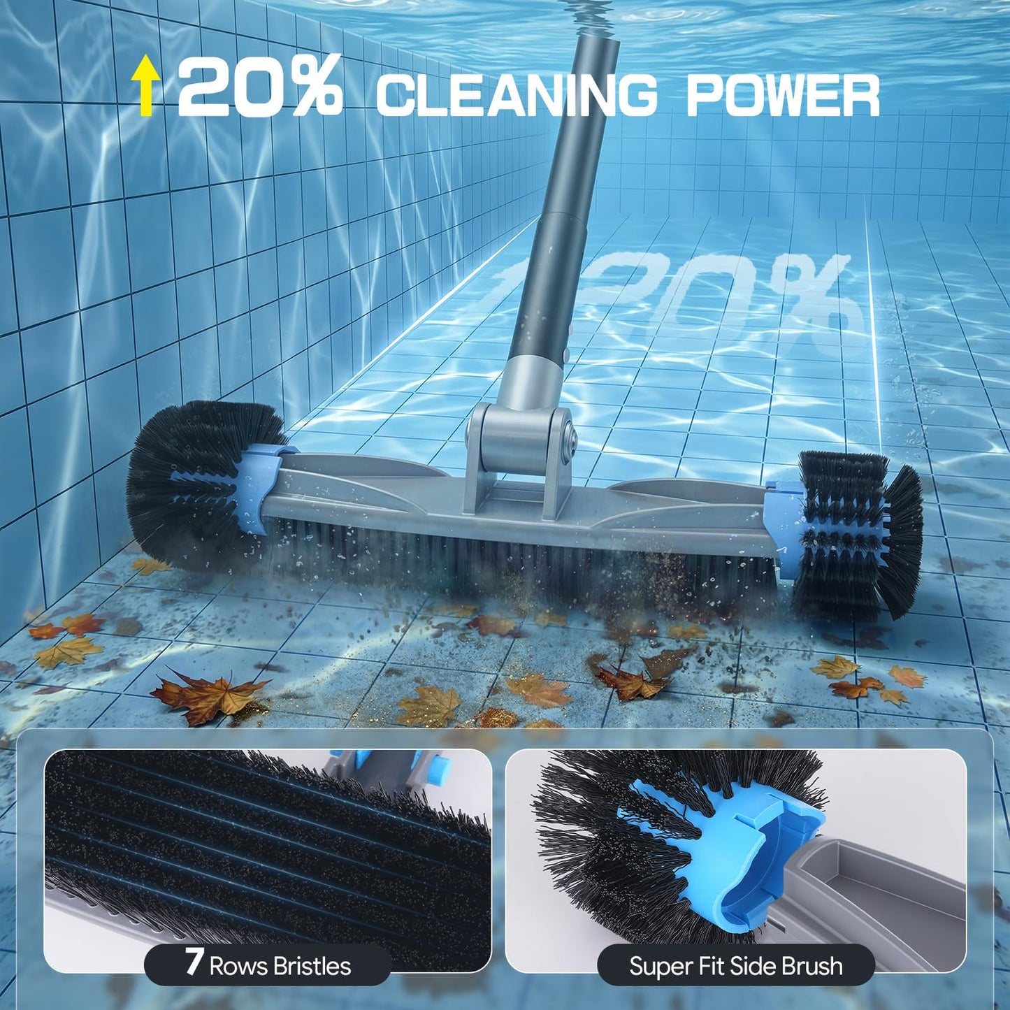 UIRWAY 3-in-1 Deluxe Swimming Pool Cleaning Kit - Includes Upgrade Heavy Duty Triangular Pool Vacuum Head, Detachable Brush, Deep Leaf Skimmer Net Inground & Above Ground Pools Cleaning(No Pole)