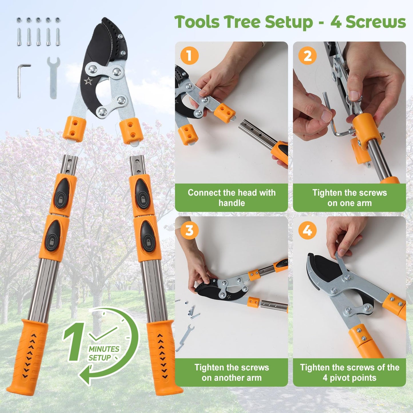 Extendable Loopers for Tree Trimming, 24-42'' Heavy Duty Thick Branches Cutter Lopping Shears with SK5 Steel Blade, Pruning Shears with 1.8” Cut Capacity, Loppers with Compound Action for Gardening
