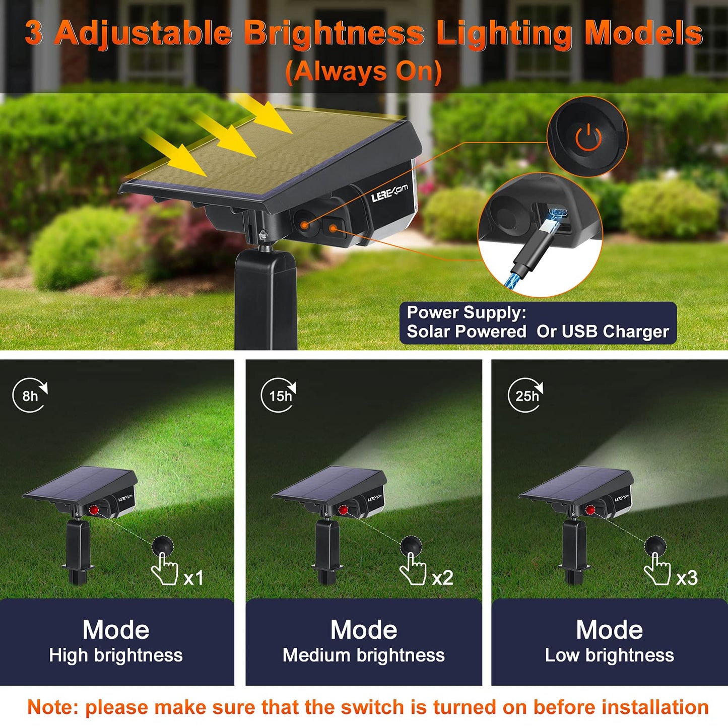 LEREKAM Solar Spot Lights, IP65 Waterproof 40 LEDs Landscape Spotlights,USB & Solar Powered Wall Lights Dark Sensing Auto On/Off,3 Modes Outdoor Solar Garden Lights for Yard Porch 2 Pack