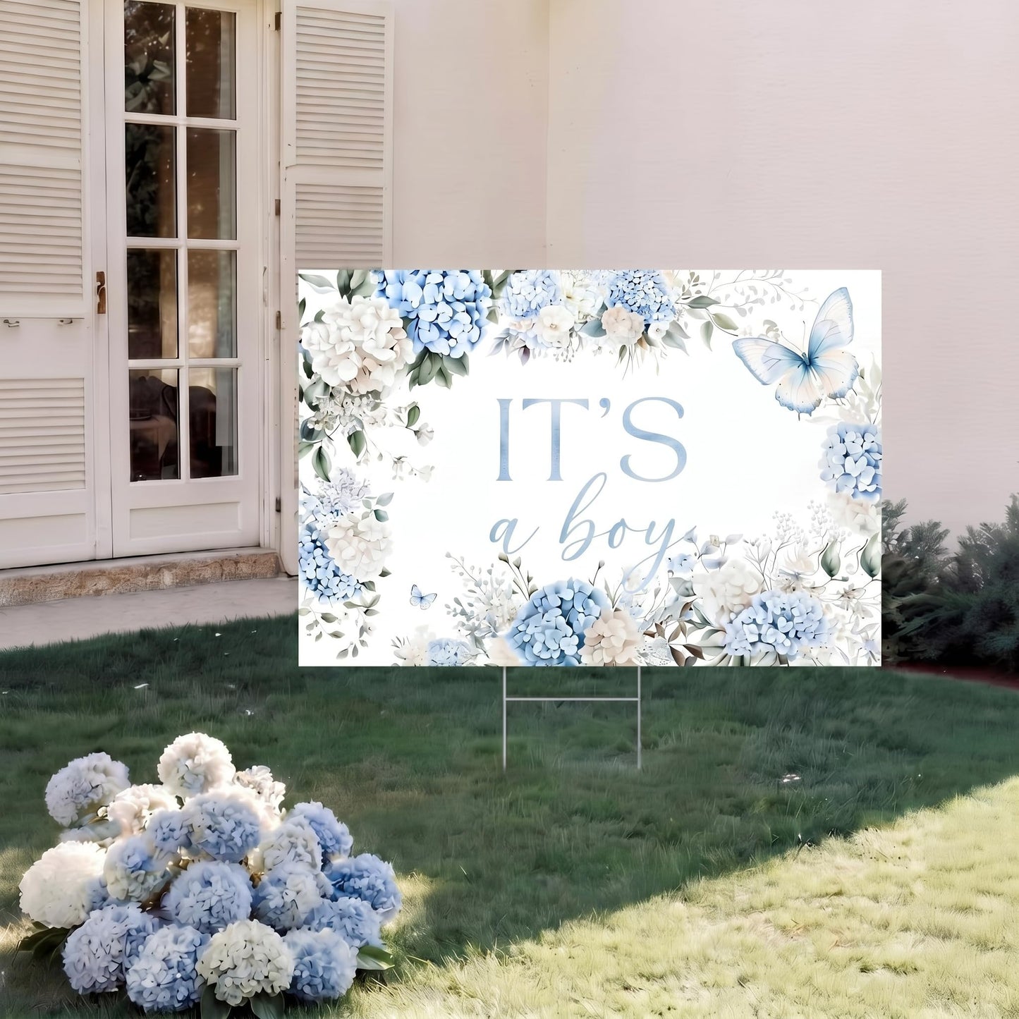 It's a Boy Yard Sign with Stake Blue Floral Baby Shower Lawn Sign 16 x 24 Inch Baby in Bloom Gender Reveal Yard Decoration Waterproof Outdoor Welcome Boy Announcement Decor for Front Lawn Garden