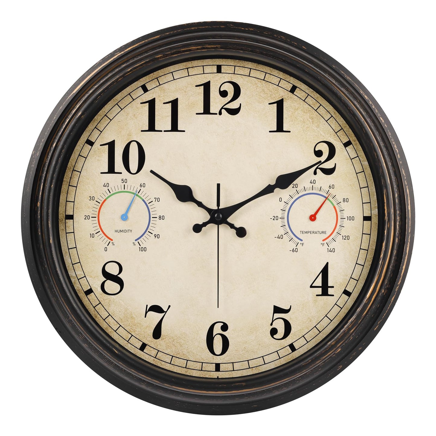 Alarllok 16 Inch Large Outdoor Clock with Thermometer and Hygrometer Combo, Waterproof Indoor Outdoor Wall Clocks for Patio, Pool, Garden, Backyard Decor- Retro Bronze