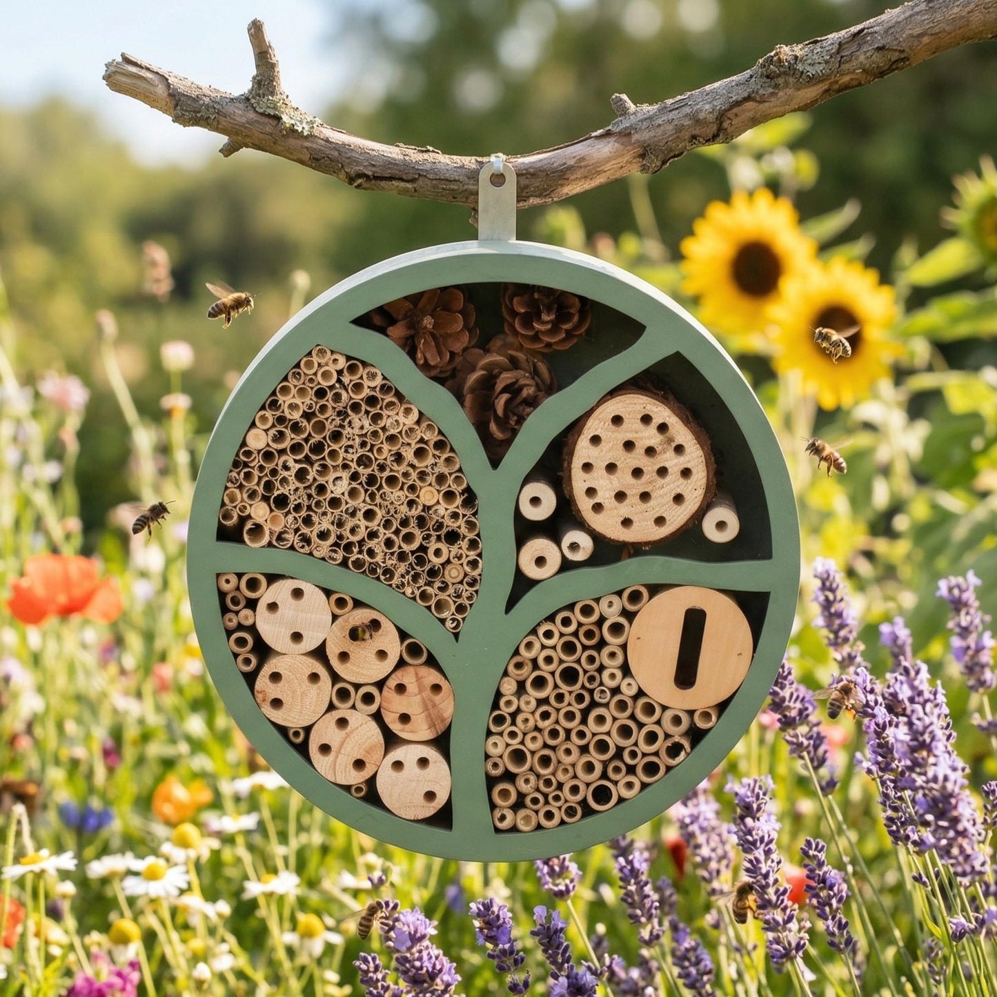 11” Woonden Multi Habitat Insect House Outdoor Garden Decorative Insect Hotels for Bee Butterfly and Beetle Tree of Life