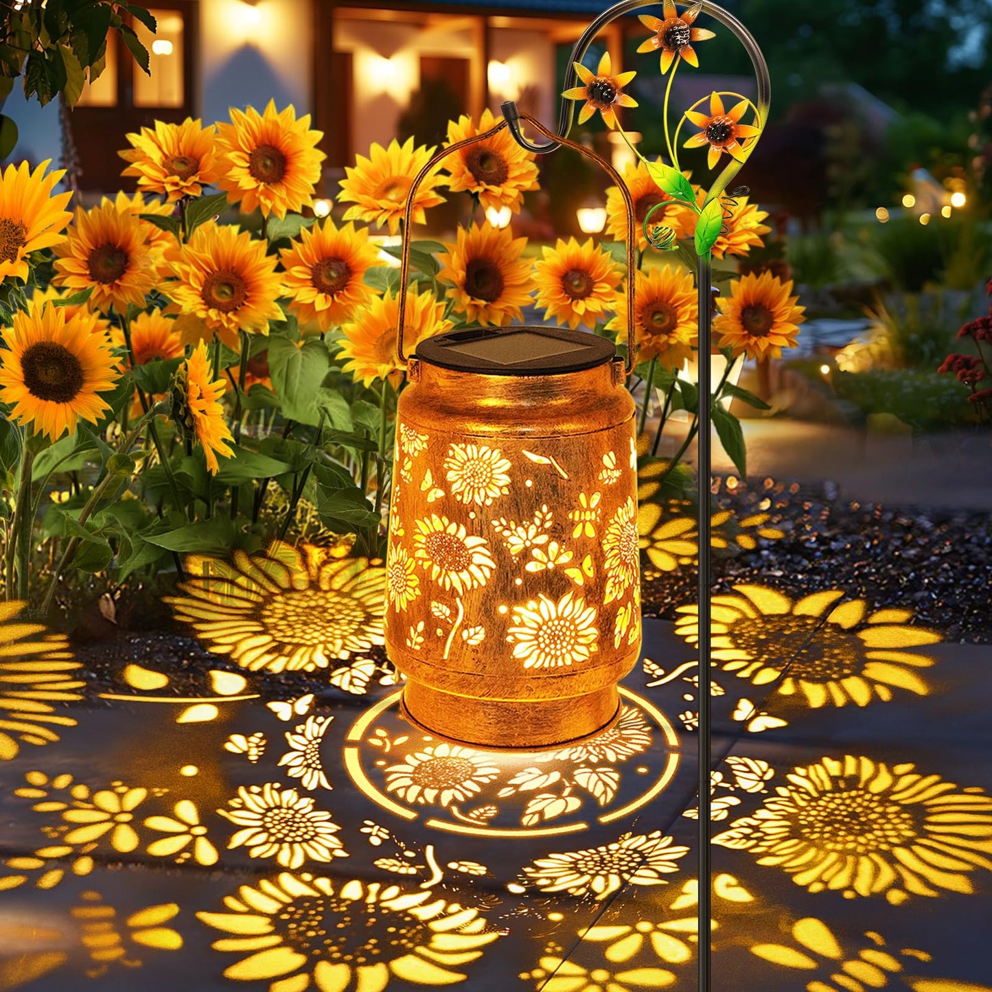 Sunflower Solar Lanterns Outdoor Waterproof, Mothers Day Gifts for Women Mom Grandma, Metal Hanging Lantern Solar Lights LED Decoration with Shepherd Hook Outside for Yard, Patio, Porch, Garden Decor