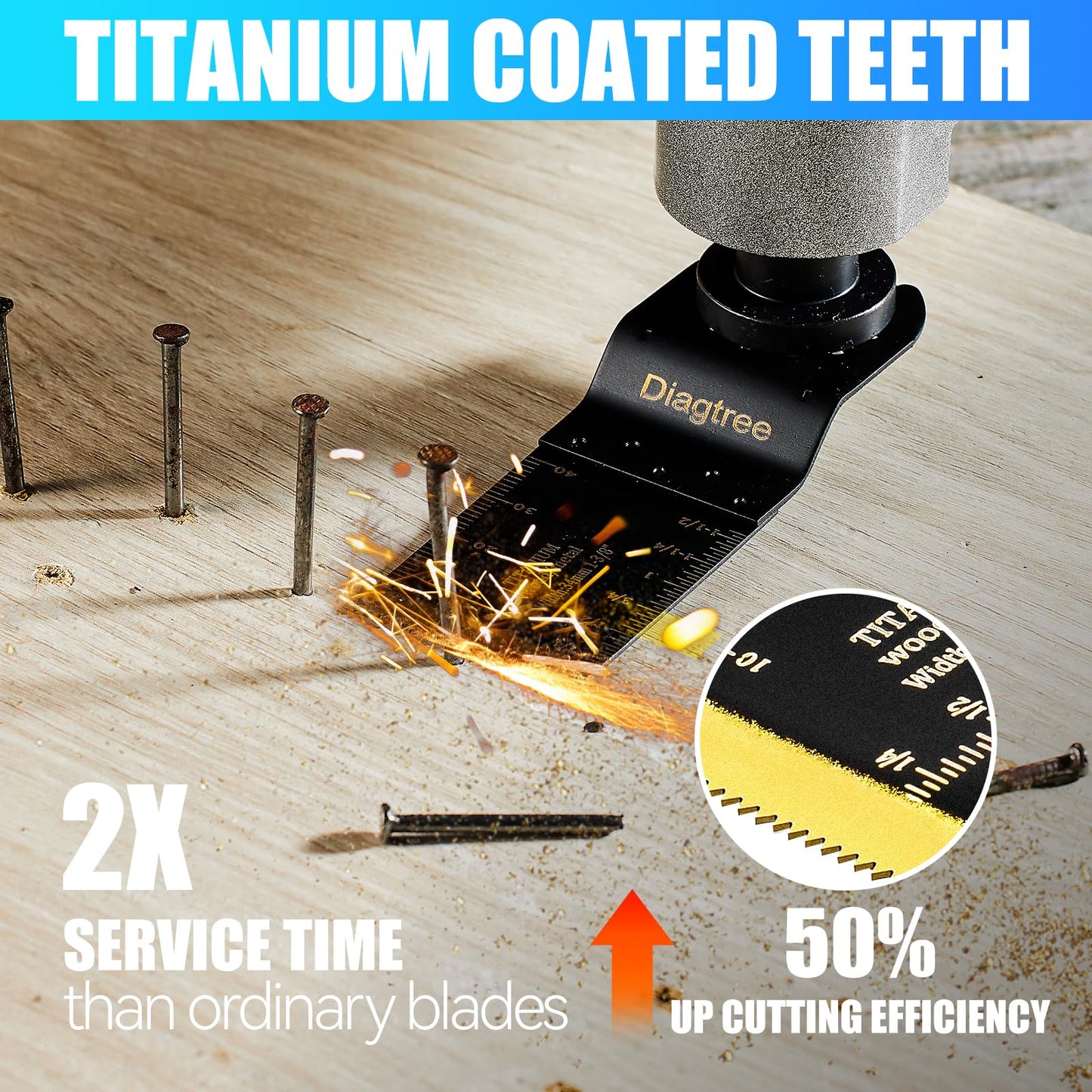 Diagtree Oscillating Saw Blades, Diagtree 115PCS Titanium Oscillating Multitool Blades for Metal, Wood and Plastic, fit Dewalt Milwaukee Ryobi Fein Dremel Bosch Rockwell Makita Porter(Titanium, 115)