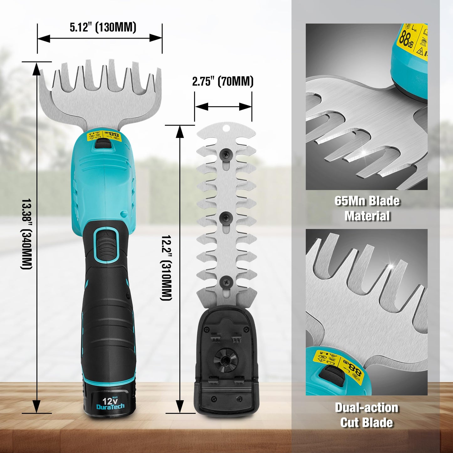 DURATECH Cordless Hedge Trimmer, 12V 2-in-1 Handheld Grass Trimmer & Hedge Shears Included 2.0Ah Li-Ion Battery, Charger & Storage Bag, Electric Grass Shear & Shrubbery Trimmer for Garden Yard Lawn