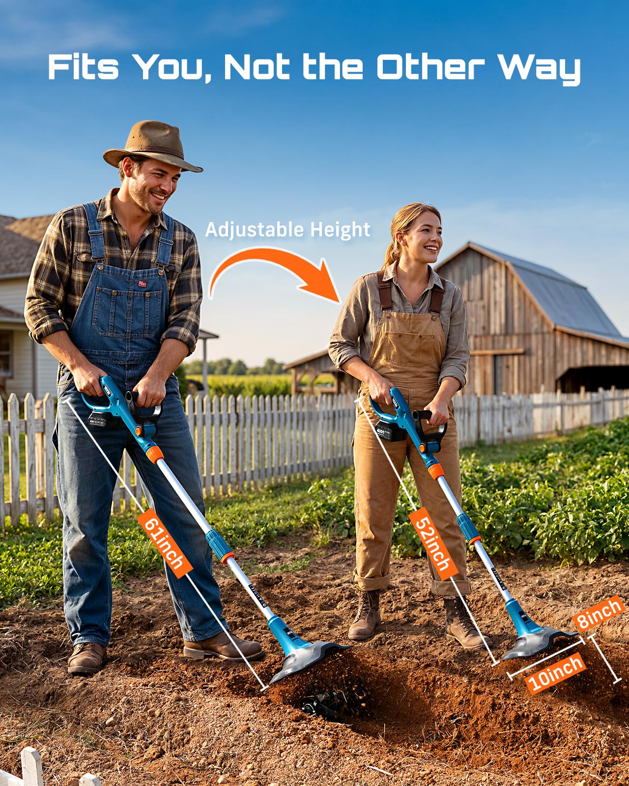Cordless Tiller Cultivator for Gardening, 20V Electric Garden Rototillers with 2x4.0Ah Batteries, 9In Tilling Width,7In Depth, Adjustable Handle, Battery Powered Small Tiller for Soil/Cultivating/Lawn