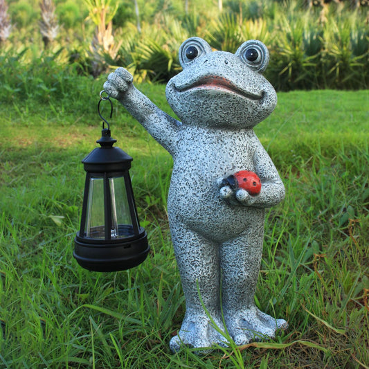 Yewanye Frog Garden Statue Gifts Decor with Solar Outdoor Lantern for Patio Pathway Art Housewarming for Yard Decoration Lawn Ornament Gardening Gifts for Women Mom Grandma
