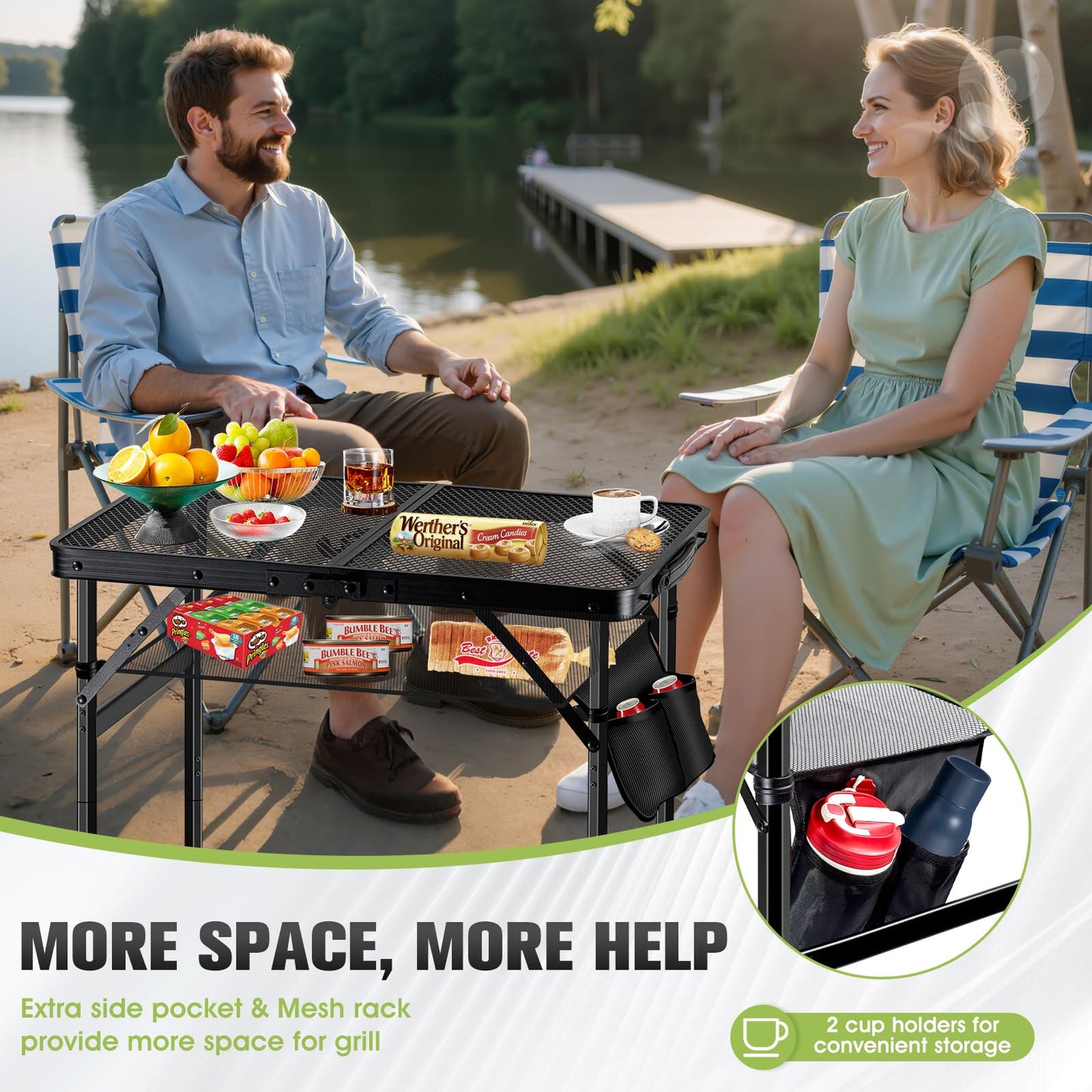 Ciavca Upgraded Folding Grill Table - Metal Portable Camping Table, 2 Height Adjustable Max 22", Lightweight Foldable for Outside BBQ 24"x15.8"