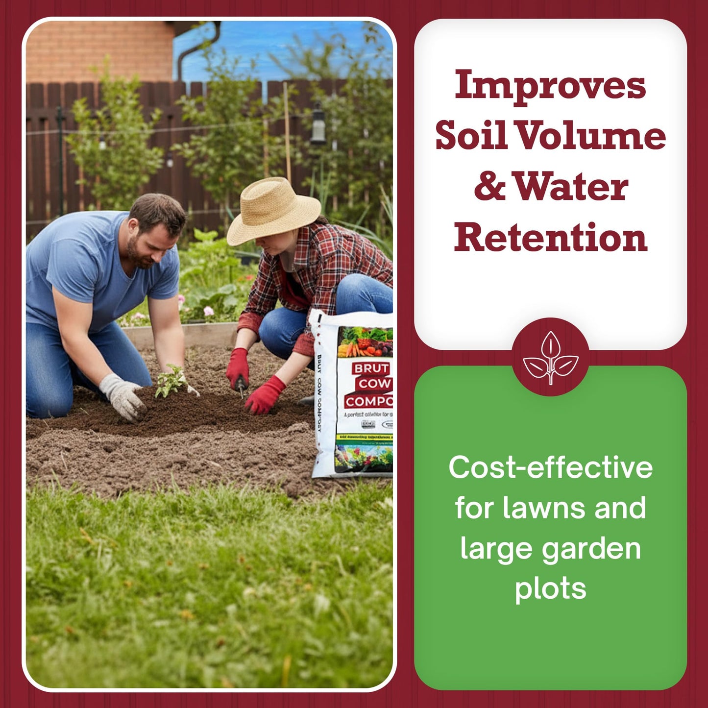 Brut Cow Compost – Nutrient-Rich Composted Cow Manure Organic Soil Amendment – 100% Pure Compost, Additive-Free Fertilizer for Vegetable Gardens, Flowers, Lawns & Indoor Plants – 10 Quart