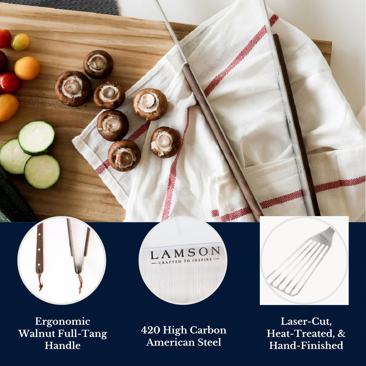 Lamson Premier 20" Walnut 4-Piece Deluxe BBQ Set