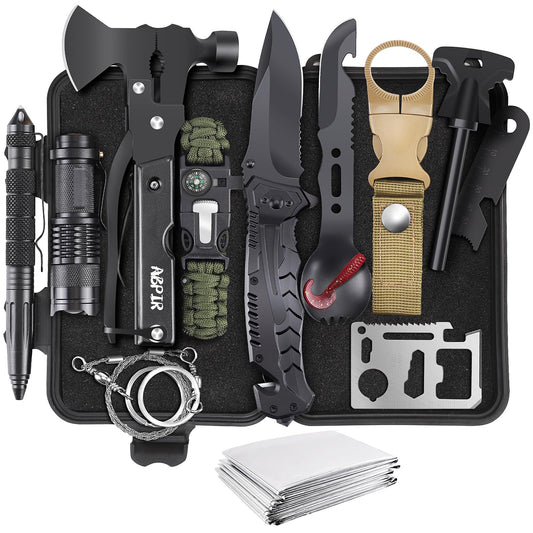 Gifts for Men Christmas Dad Husband Boyfriend Him, Survival Kits, 14 in 1 Survival Gear Camping Essentials Cool Gadgets for Camping Hiking Wilderness Adventures and Disaster Preparedness