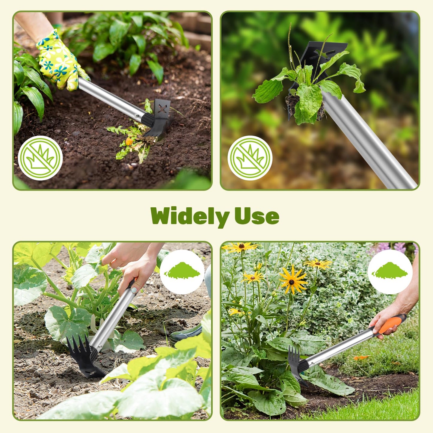 NICOFPHY Weed Puller Tool 2 Pack, 2 in 1 Manual Weeding Rake and Garden Hoe, 17" Uprooting Weeder Remover Tool for Yard Lawn Patio and Garden, Portable Gardening Hand Tools for Veggies Flower Planting