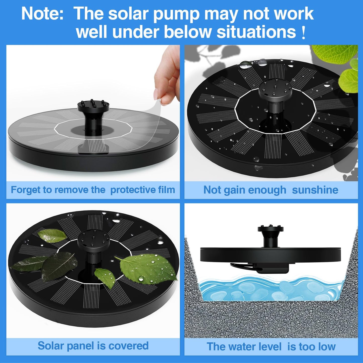 Solar Fountain Water Pump for Bird Bath, Floating Solar Powered Water Fountain Pump for Bird Bath, Garden, Pond, Pool, Outdoor (1.4W)
