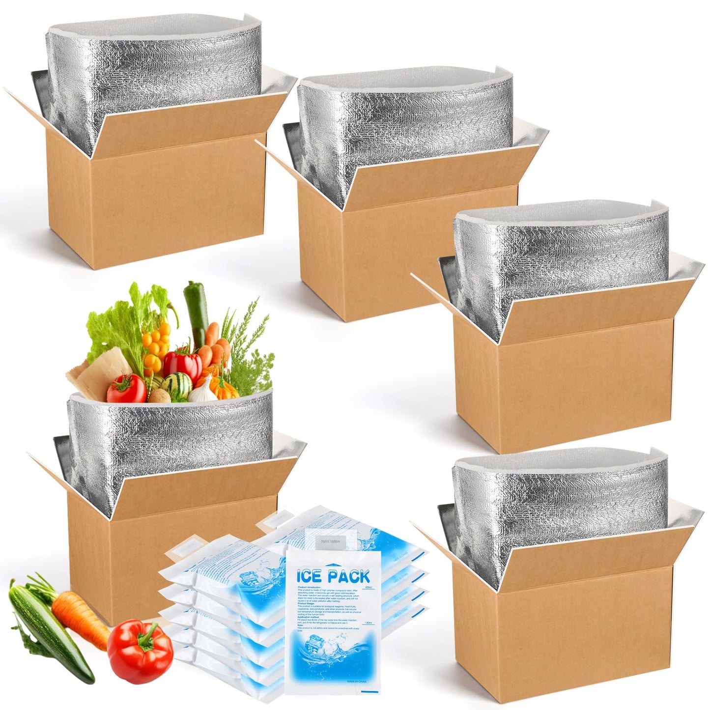 Honoson 4 Pcs Thermal Insulated Shipping Boxes for Frozen Food with Ice Pack and Aluminum Foil Liner for Shipping Big Cold Pack Cooler Mailing Boxes for Moving Hot Frozen Food (11'' X 7.3'' X 6.5'')