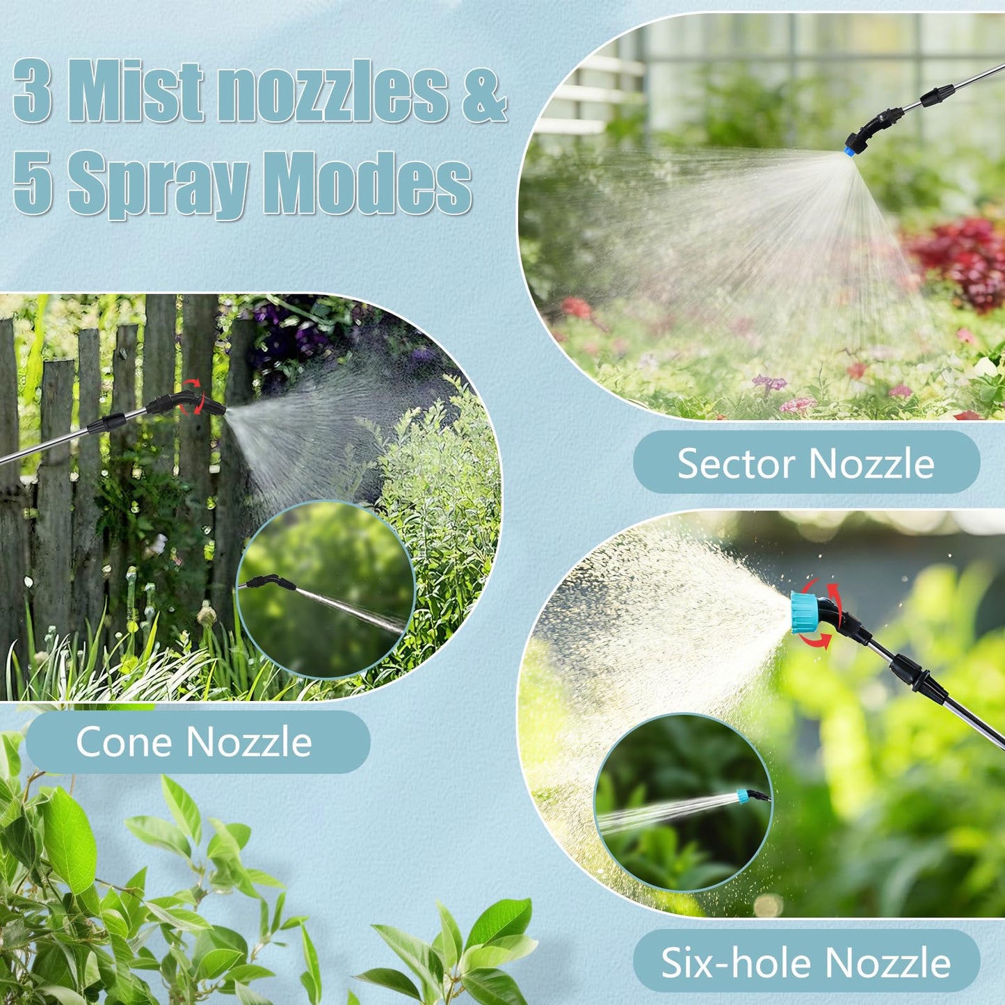 Battery Powered Sprayer 2 Gallon, Electric Garden Sprayer in Lawn with 3 Mist Nozzles, USB Rechargeable Handle, Retractable Wand, Yard Pump Sprayers with Adjustable Shoulder Strap for Plants