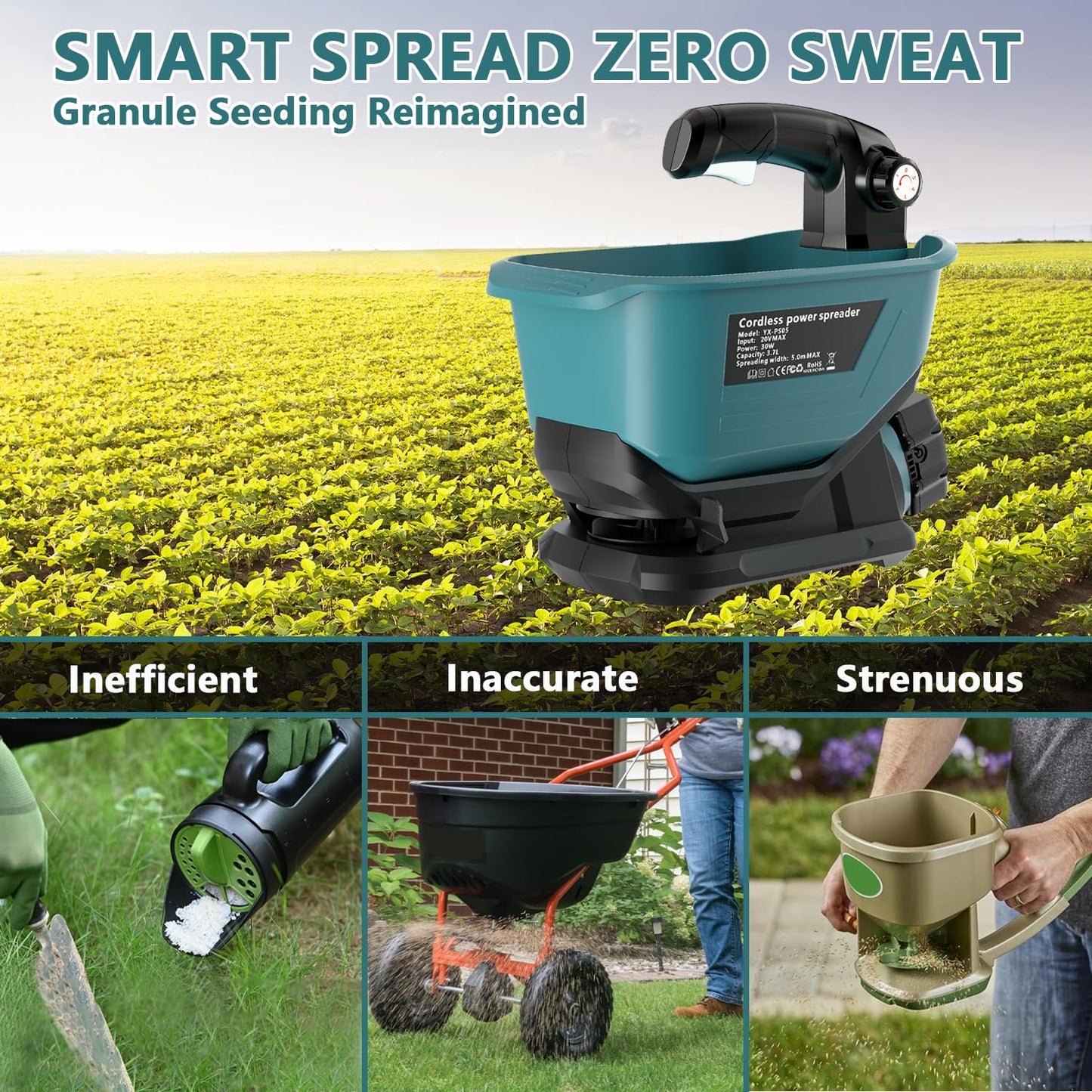 Byutrcfuy Electric Grass Seed Spreader for Makita 18V Battery, Handheld Fertilizer Spreader for Lawn, Portable Granule Spreader for Seed, Feed, Weed, and Salt (Tool Only)