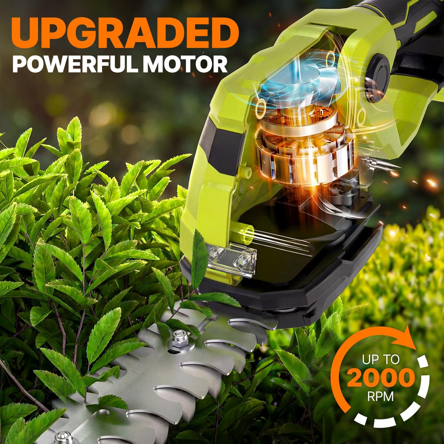OGERY 21V Cordless Hedge Trimmer & Grass Shears, 2-in-1 Powerful Dual Batteries Electric Bush Trimmer with 8.9” Hedge Blade & 5.1” Grass Trimmer, Adjustable Angle, Lightweight for Garden & Lawn Care